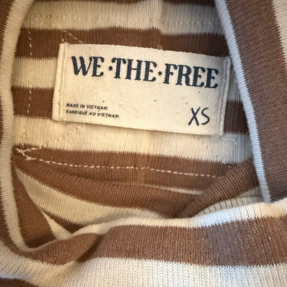 Free People We The Free Good Stripe Turtleneck Brown and White XS - Picture 5 of 9